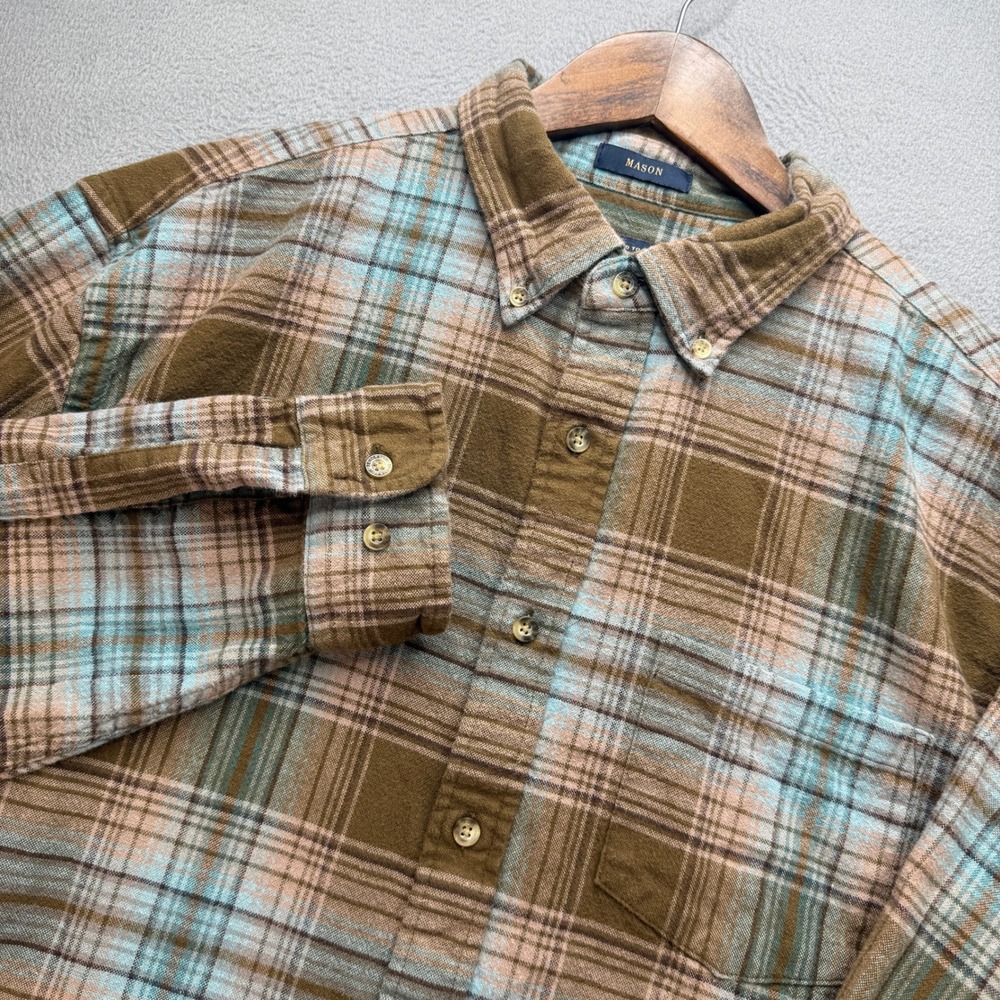 Pendleton Mason Flannel Shirt Mens XL Brown/Blue Cotton Plaid Button Down Casual